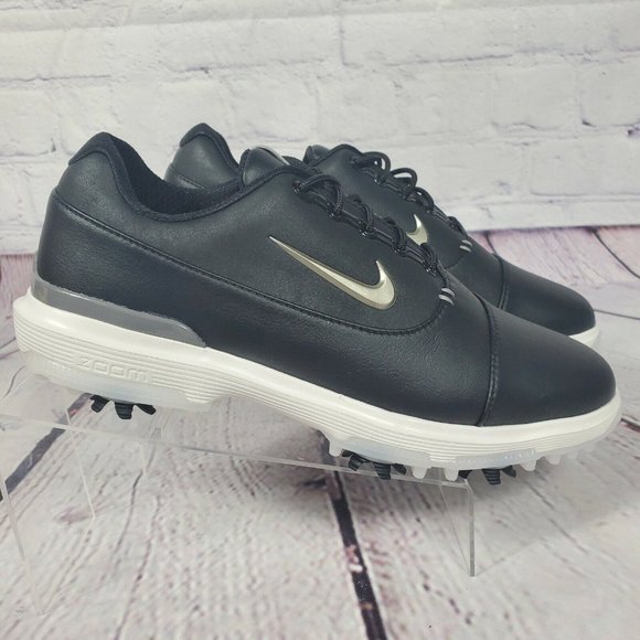 Nike Golf Shoes Mens 7.5 Black Air Zoom Victory Pro Leather silver Swoosh Logo - Picture 3 of 8